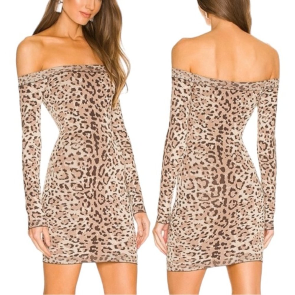 Michael Costello x Revolve Emma Mini Dress Size Small in Brown Leopard
